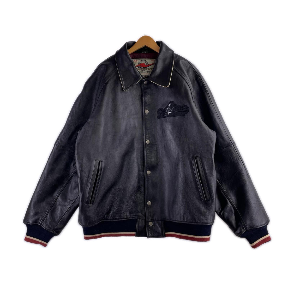 レザージャケット AVIREX VERSITY レザースタジャン ブラック ブラック
