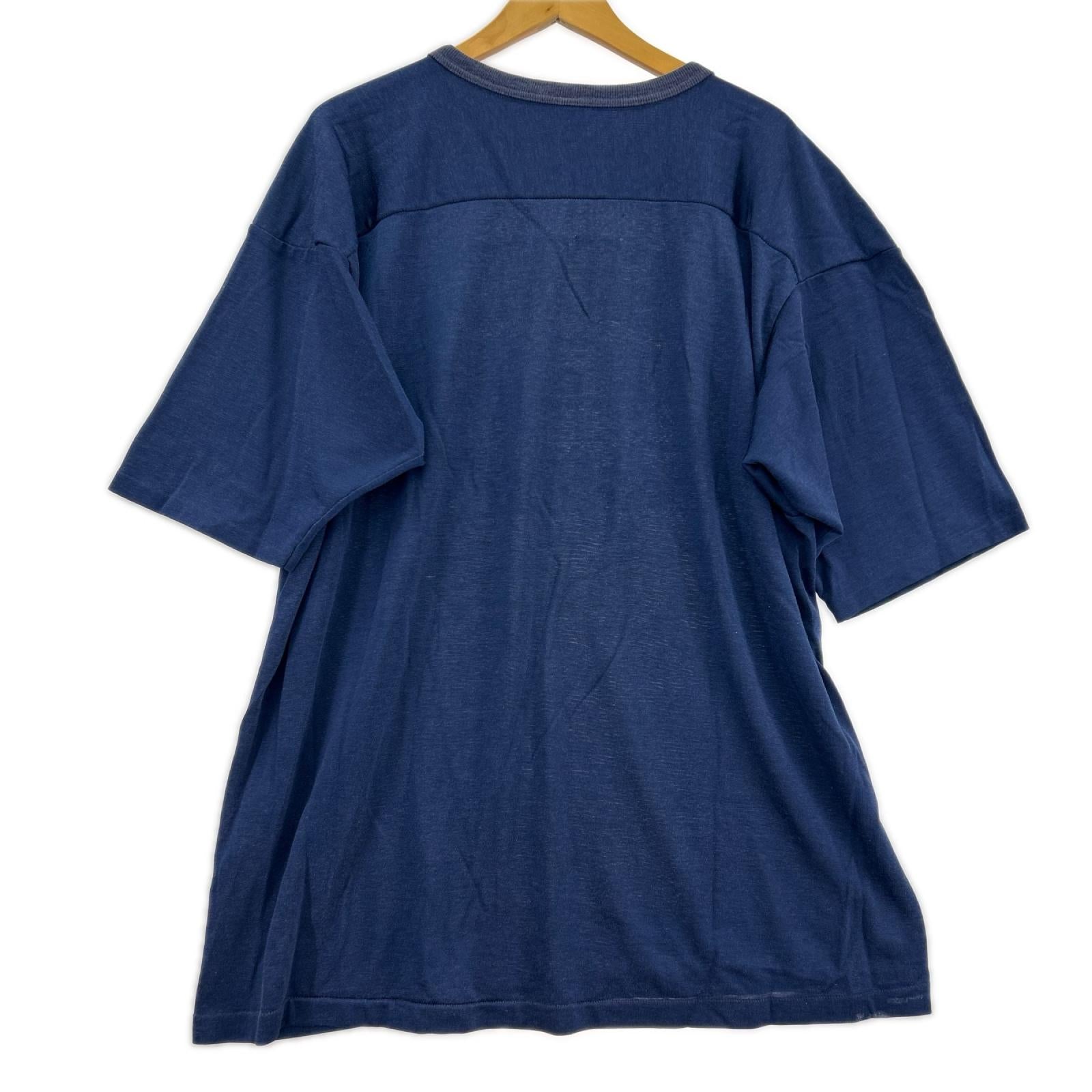 半袖Tシャツ 80s フットボールシャツ 三段 紺 (XL) ブルー