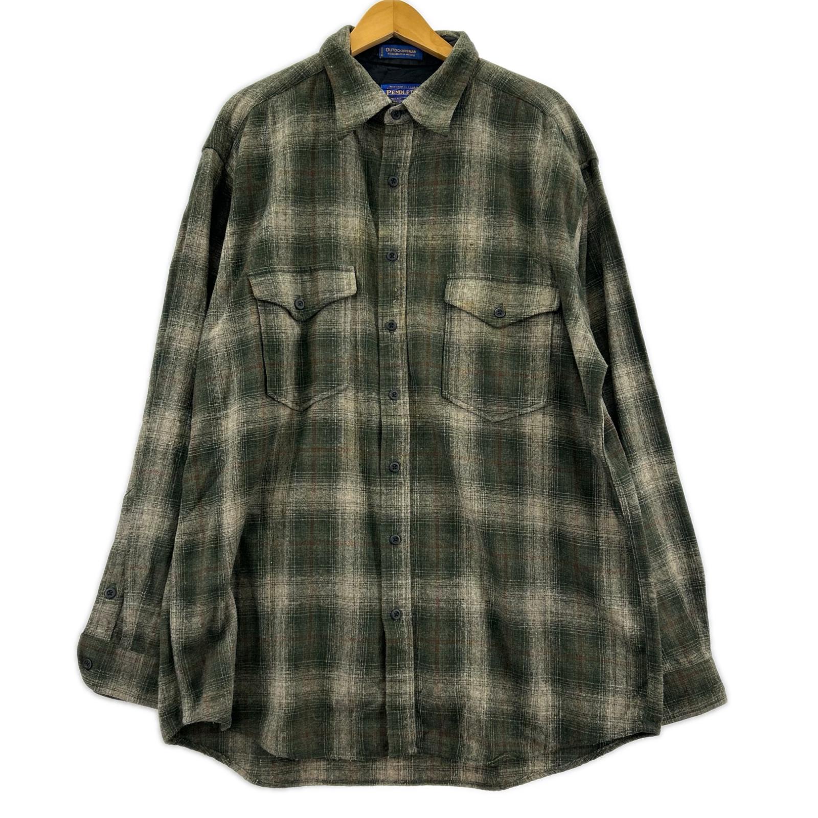 長袖シャツ PENDLETON 00s オンブレチェックボードシャツ オリーブ (XL)