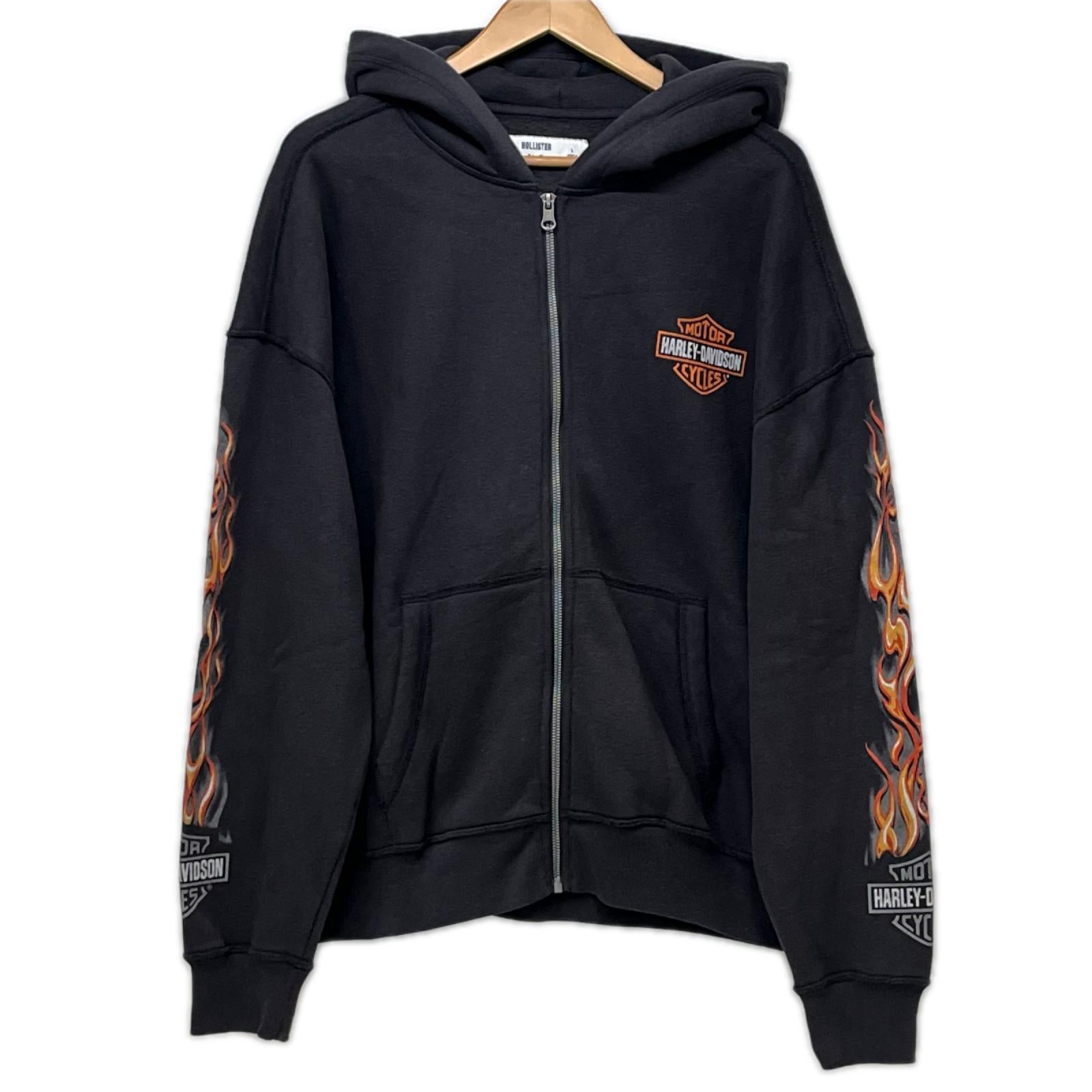 パーカー Hollister×Harley Davidson Boxy Fit ジップパーカー L チャコール L