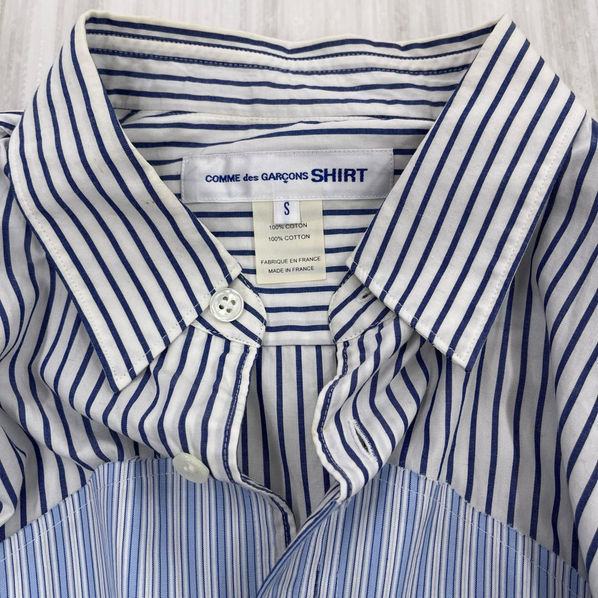 長袖シャツ COMME des GARCONS アートパッチワークシャツ S 白青 S