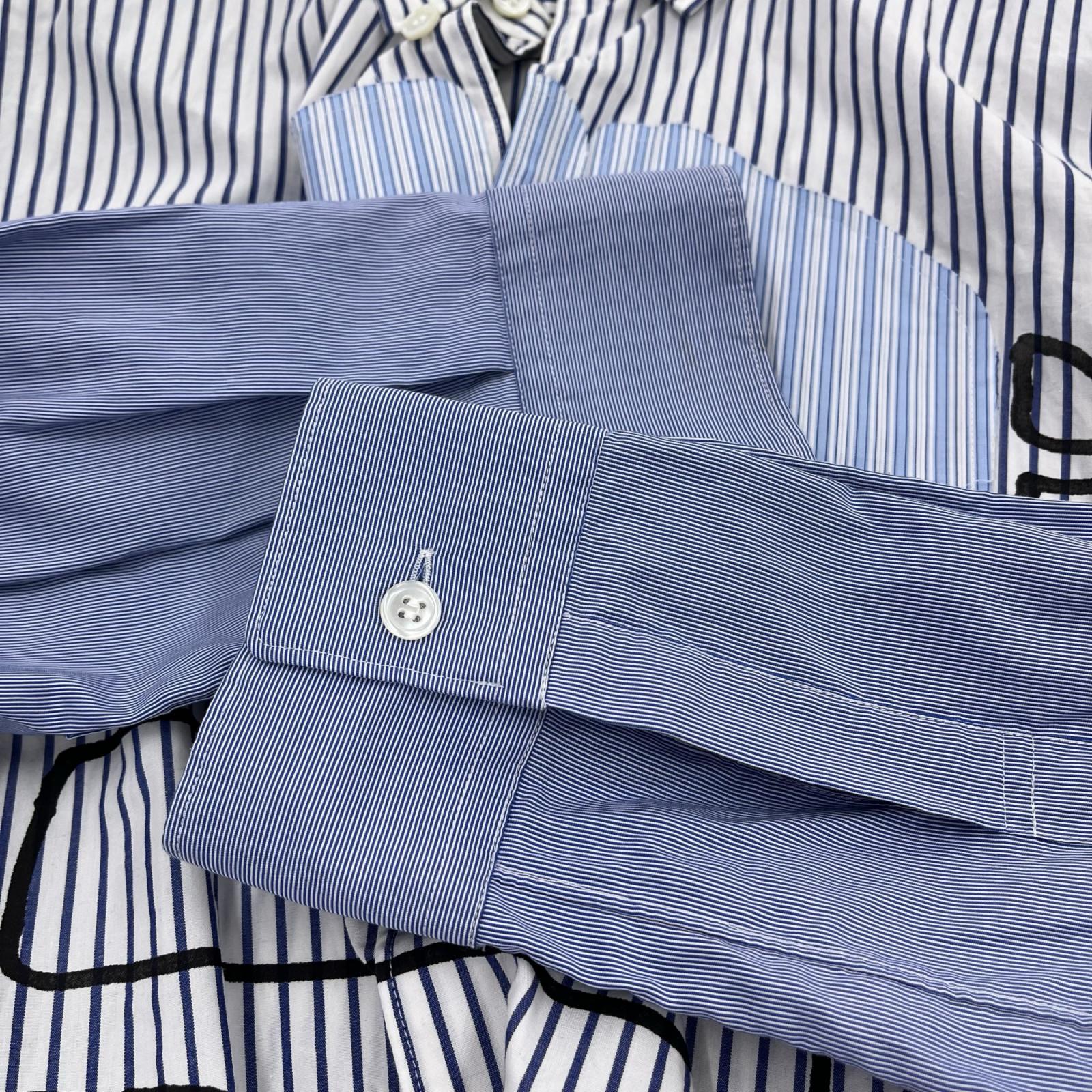 長袖シャツ COMME des GARCONS アートパッチワークシャツ S 白青 S