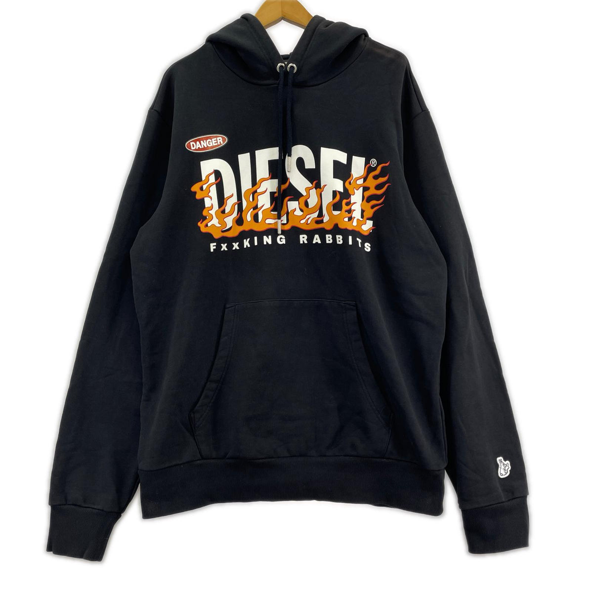 パーカー DIESEL×FR2×GR8 ファイヤーパターン ロゴプリントパーカー XL ブラック ブラック