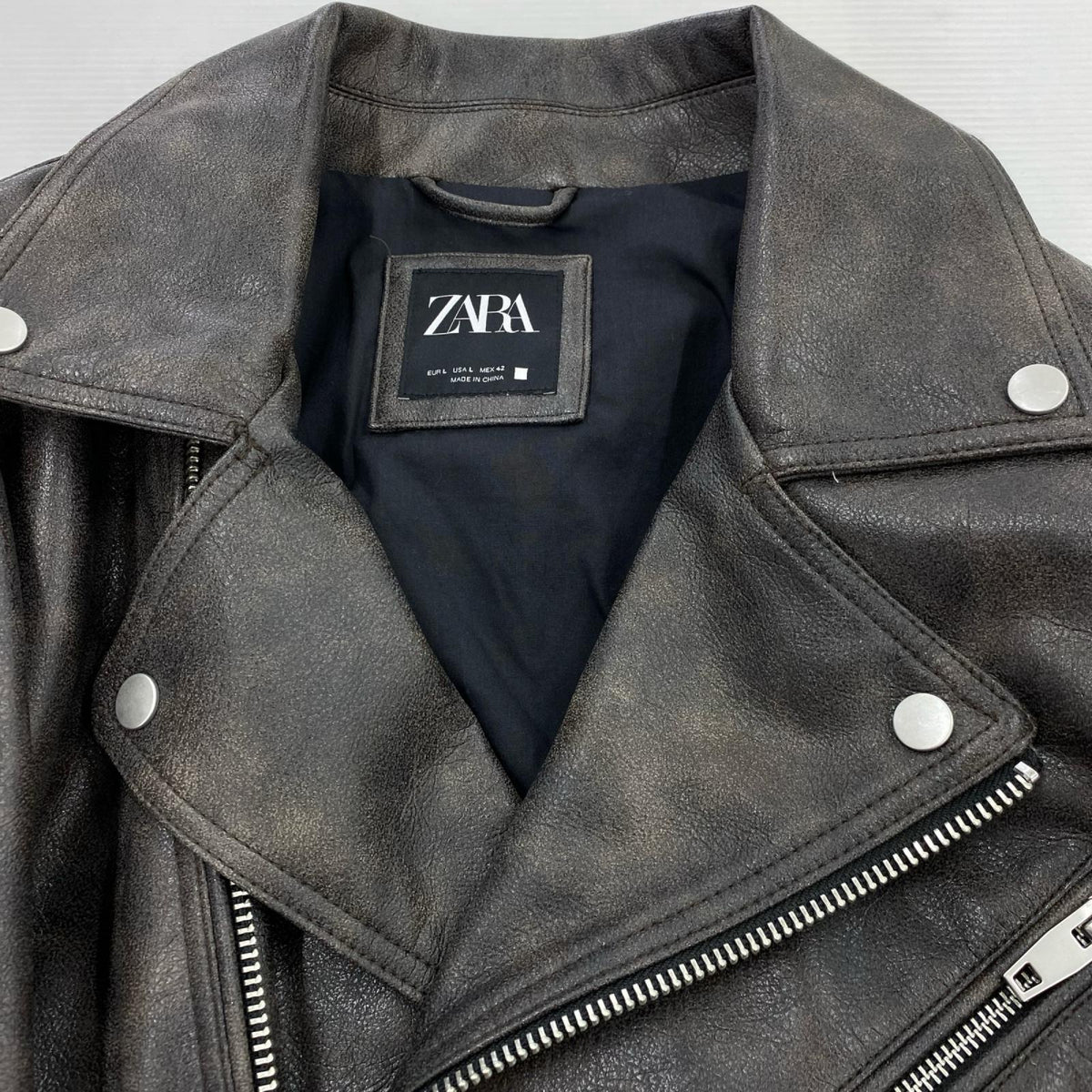 ジャケット ZARA 合皮ダブルライダース(L) ブラウンブラック L ブラウン
