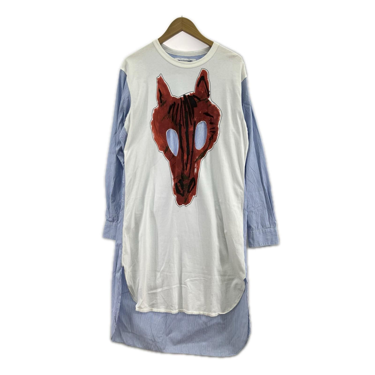 長袖Tシャツ COMME des GARCONS フロントプリントロング丈ロングスリーブTシャツ S 青 S