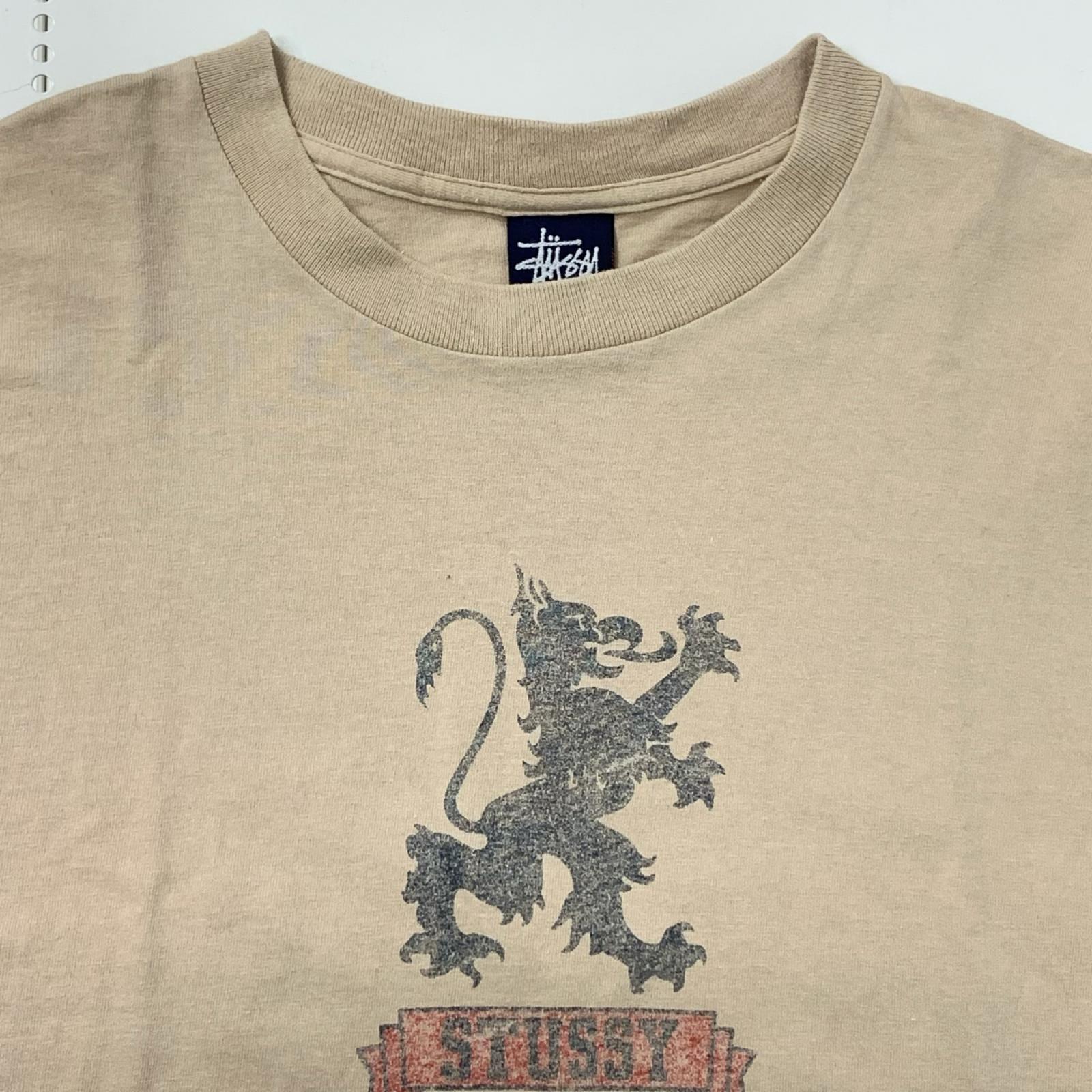 半袖Tシャツ STUSSY 90s 紺タグ ライオンクレスト プリントTee L ベージュ L ベージュ