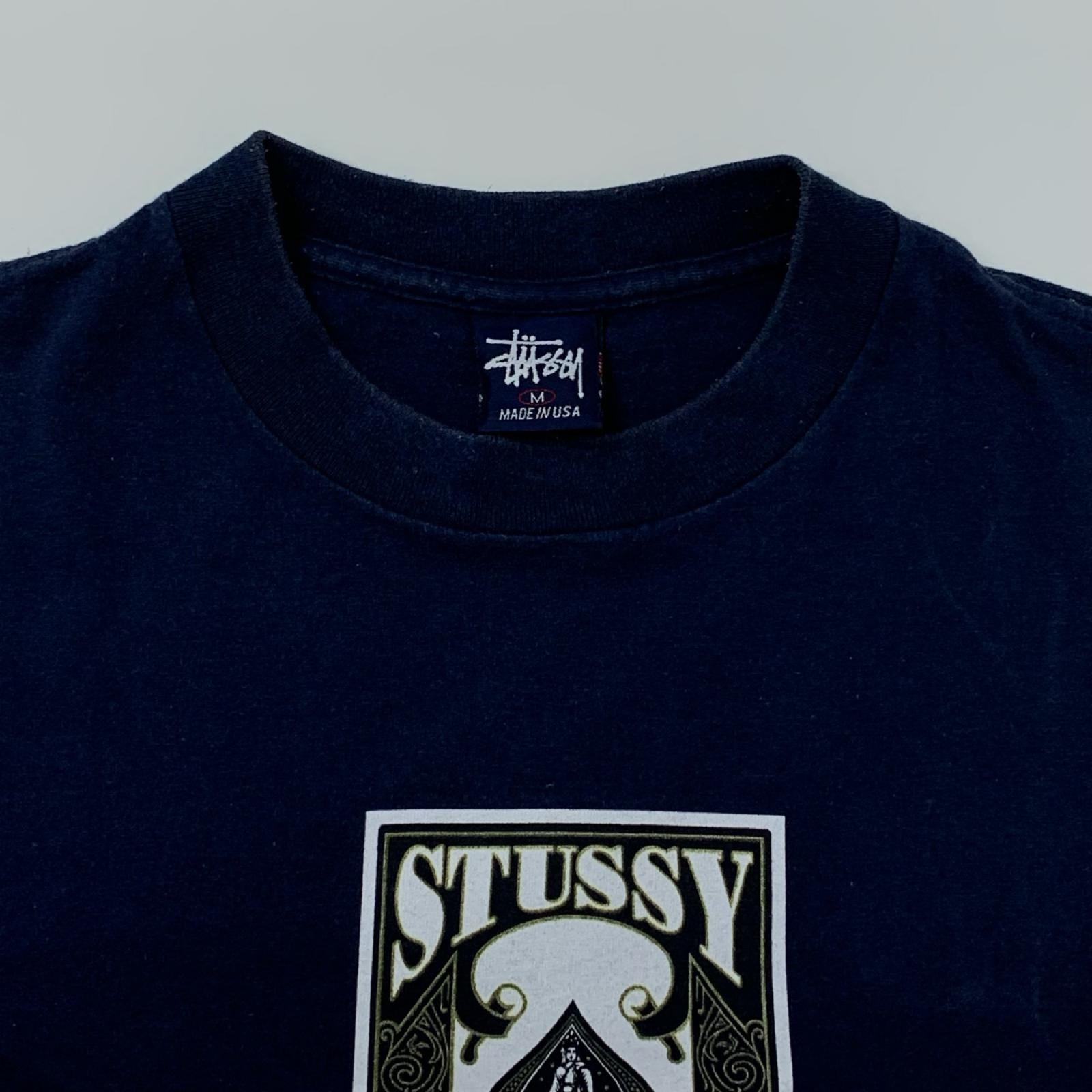 半袖Tシャツ STUSSY 90s 紺タグ PLAYERS CLUB スペードプリントTee M ネイビー M ネイビー