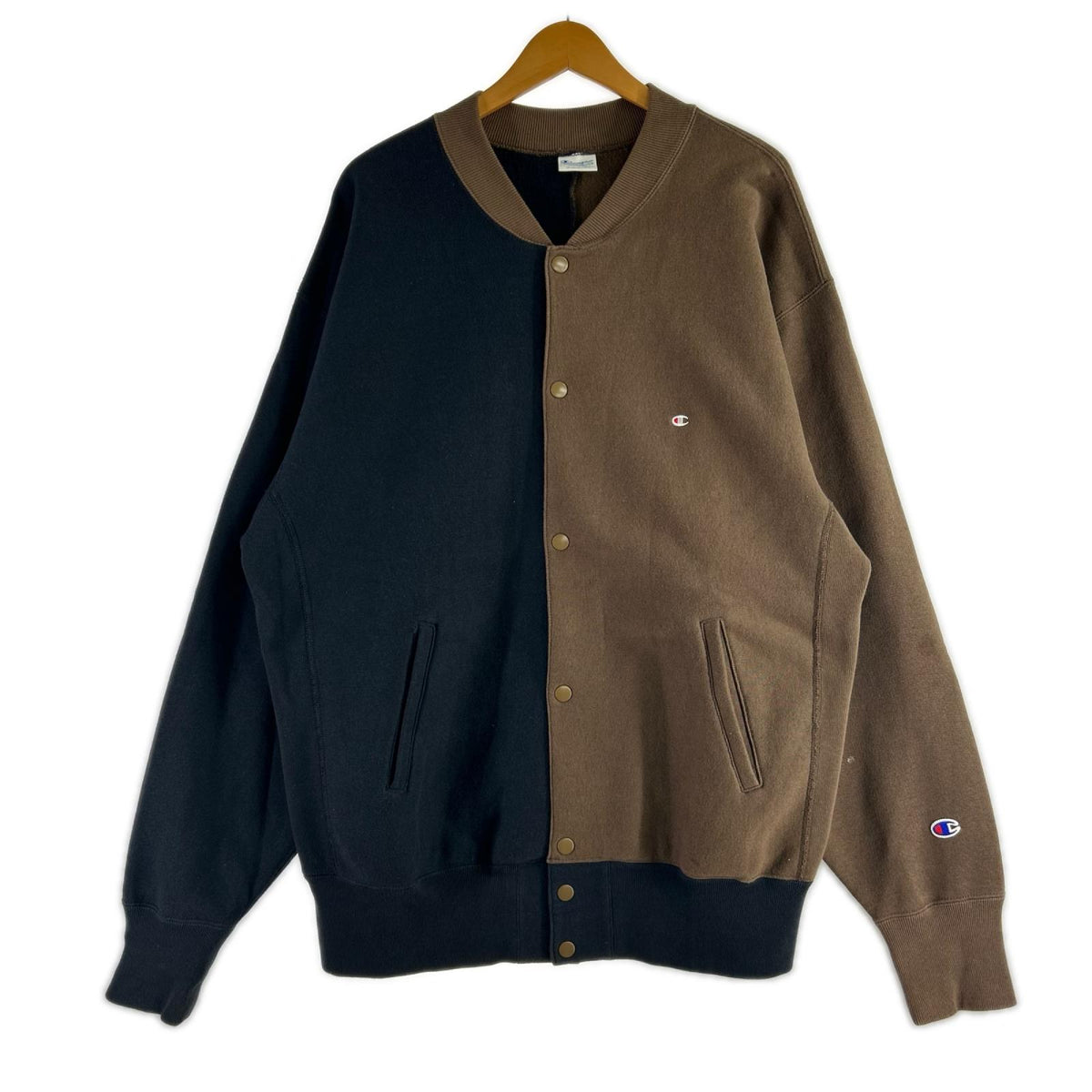 カーディガン Champion バイカラースウェットカーディガン (XL) ネイビー/ブラウン