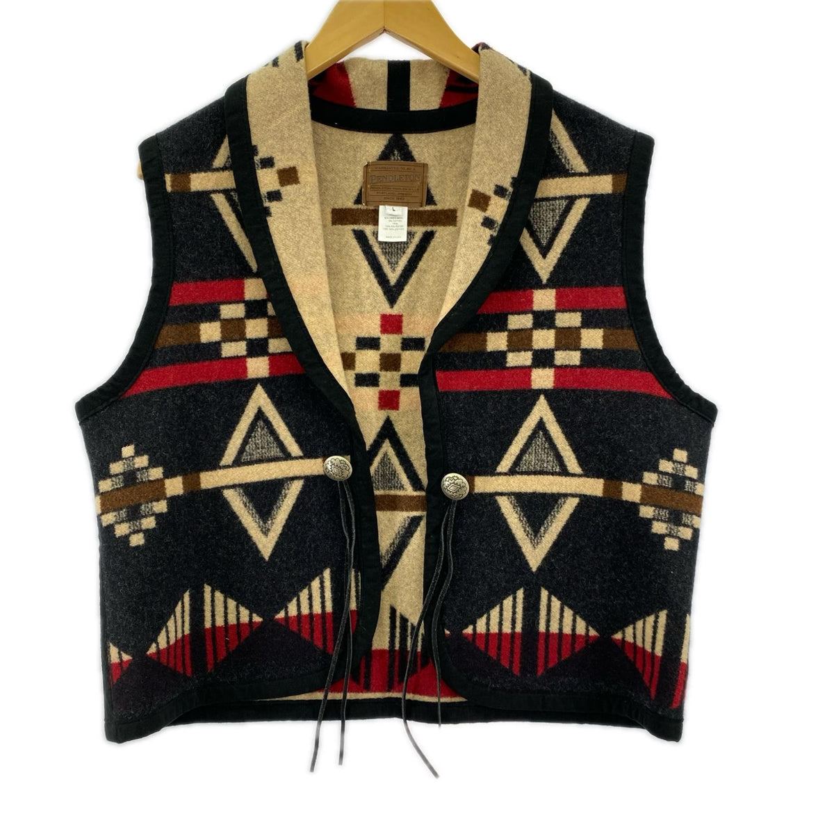 長袖シャツ PENDLETON USA製 コンチョボタン ネイティブウールベスト L L ブラック