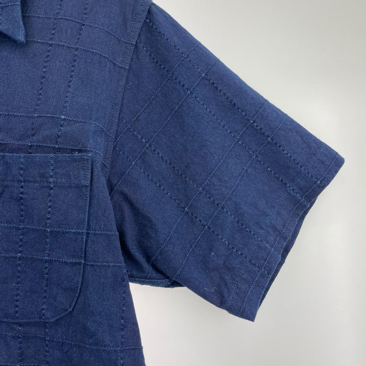 半袖シャツ 藍刺し子 ラティス オープンカラー シャツ ネイビー M ネイビー
