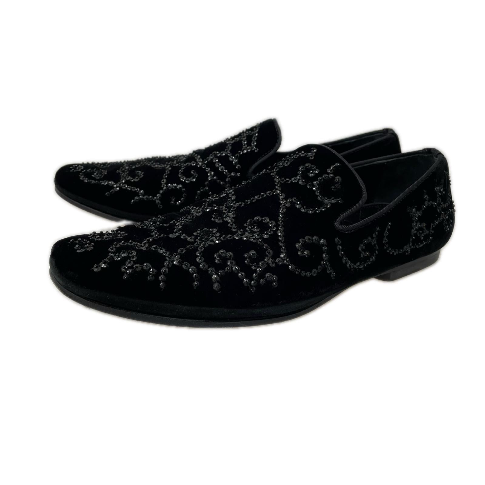 シューズ DOLCE&GABBANA ベロア ドレスシューズ 7 黒 39 ブラック