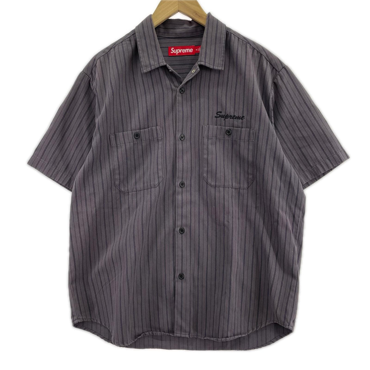 半袖シャツ AOI Eyes Work Shirt Stripe (M) M グレー