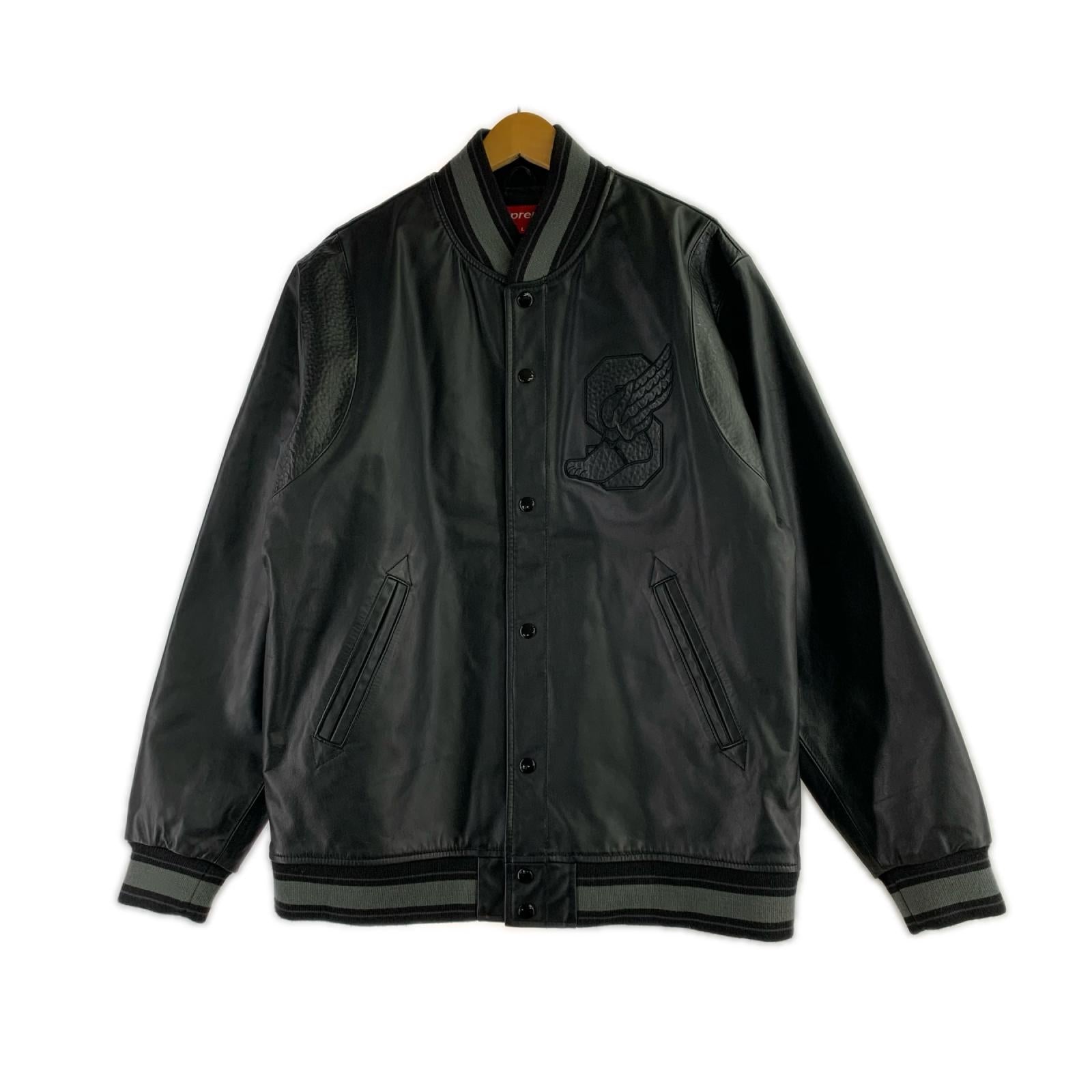 ブルゾン 05AW Wing Foot Leather Varsity Jacket L L ブラック