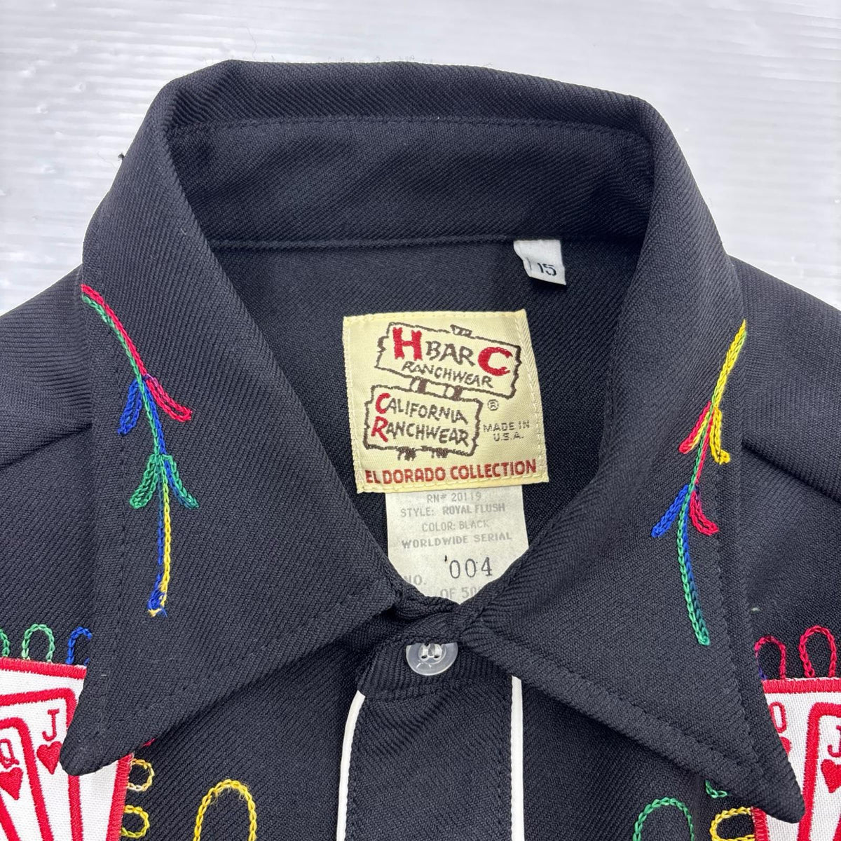 長袖シャツ HbarC 70s ウエスタンシャツ トランプ刺繍 ブラック ブラック
