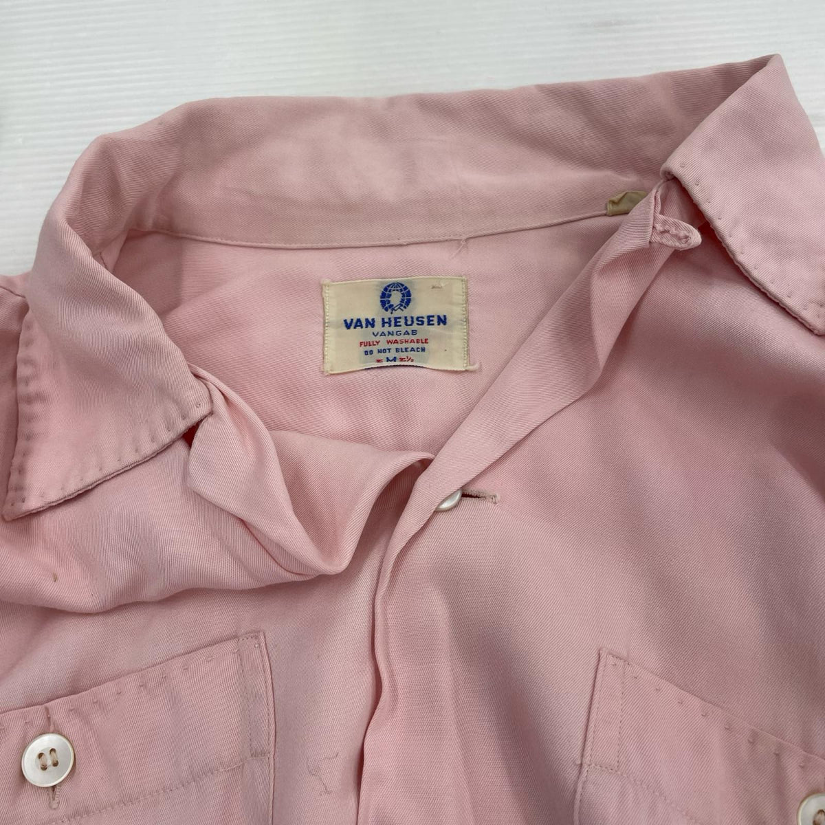 長袖シャツ 50s VAN HEUSEN VANGAB レーヨンギャバシャツ (M) ピンク M ピンク