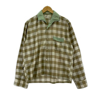 長袖シャツ Sears 襟切替オープンカラーチェックシャツ BEG (M) M