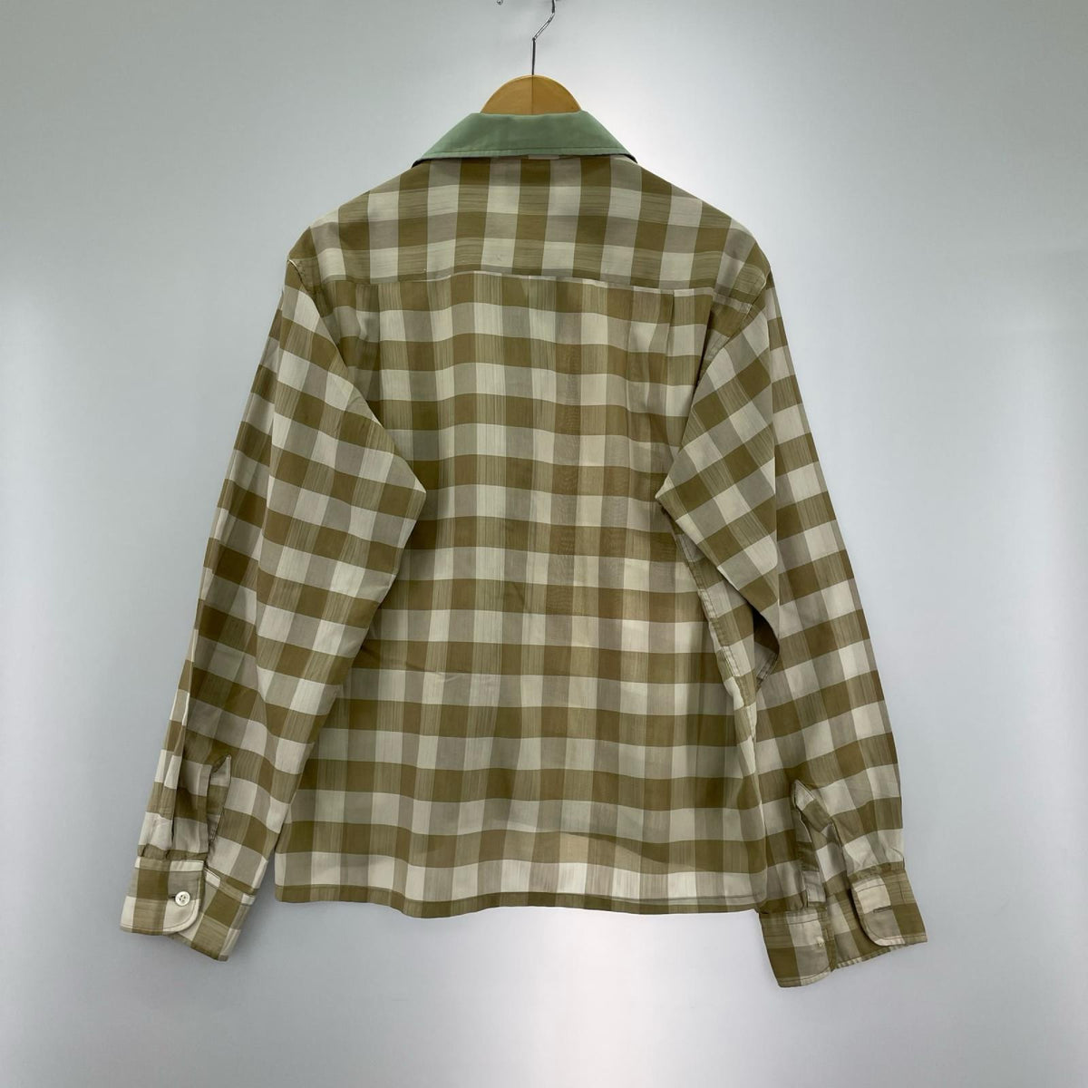 長袖シャツ Sears 襟切替オープンカラーチェックシャツ BEG (M) M