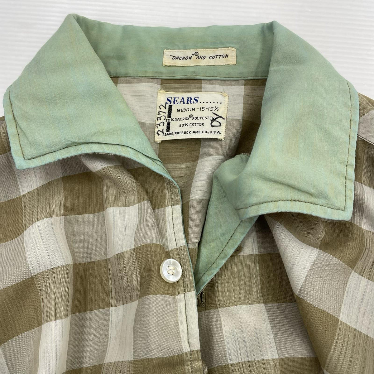 長袖シャツ Sears 襟切替オープンカラーチェックシャツ BEG (M) M