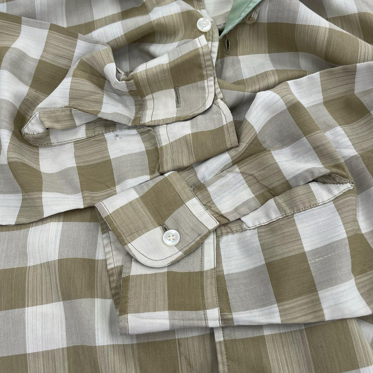 長袖シャツ Sears 襟切替オープンカラーチェックシャツ BEG (M) M