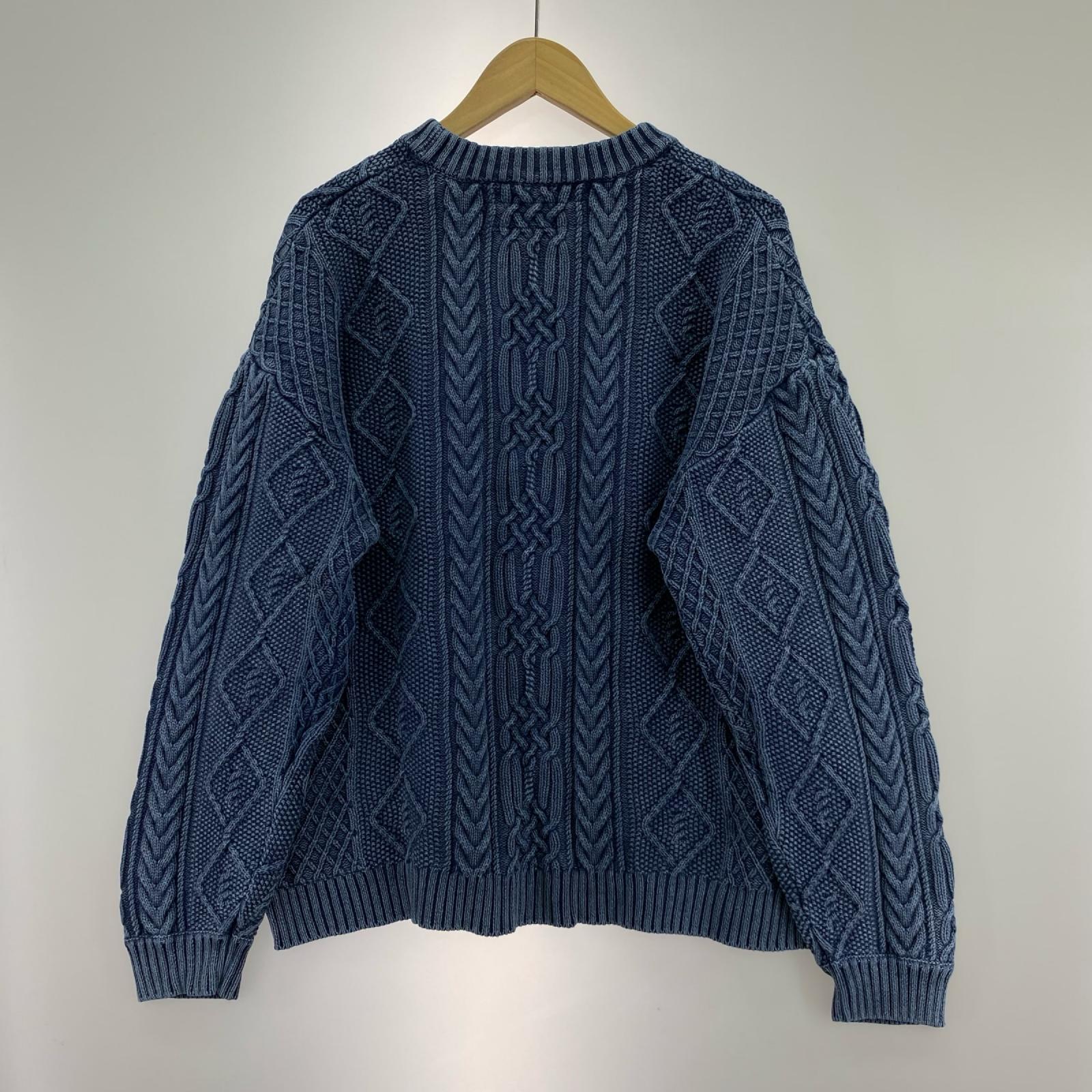 ニット WASHED CREWNECK CABLE SWEATER 24213NH-KNM01 インディゴ L ブルー