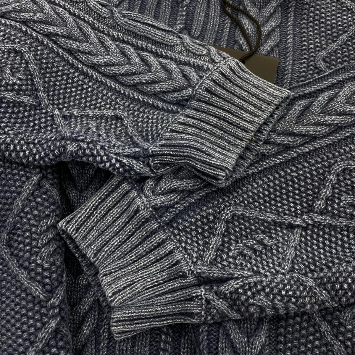 ニット WASHED CREWNECK CABLE SWEATER 24213NH-KNM01 インディゴ L ブルー