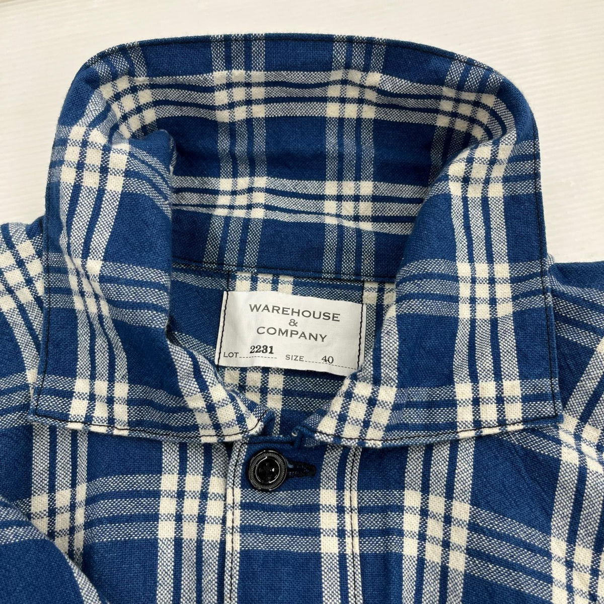 長袖シャツ 1900'S INDIGO BLUE and WHITE チェックブラウス 40 ブルー