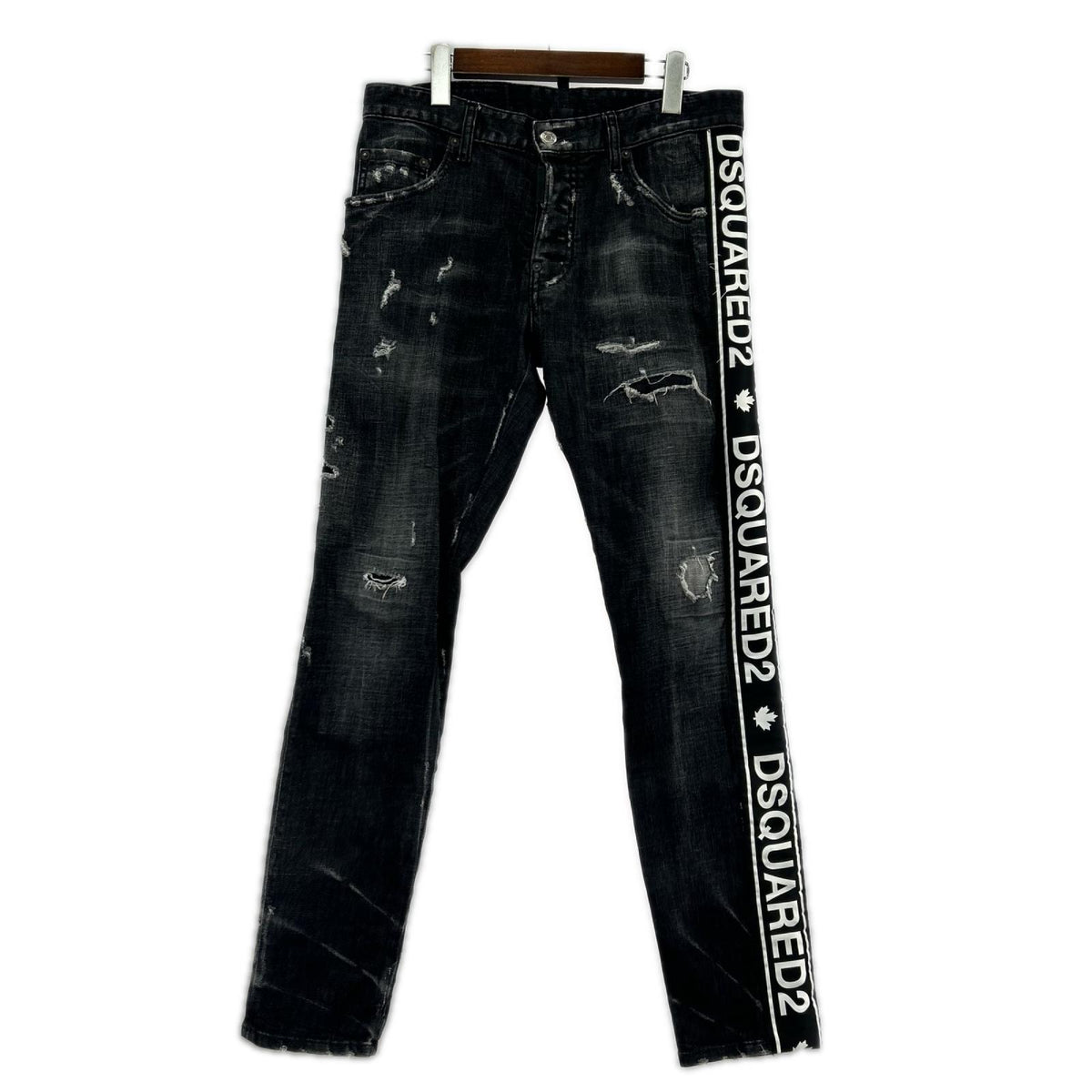 デニムパンツ SKATER JEAN スキニーデニム ダメージ加工 ロゴライン 46 ブラック