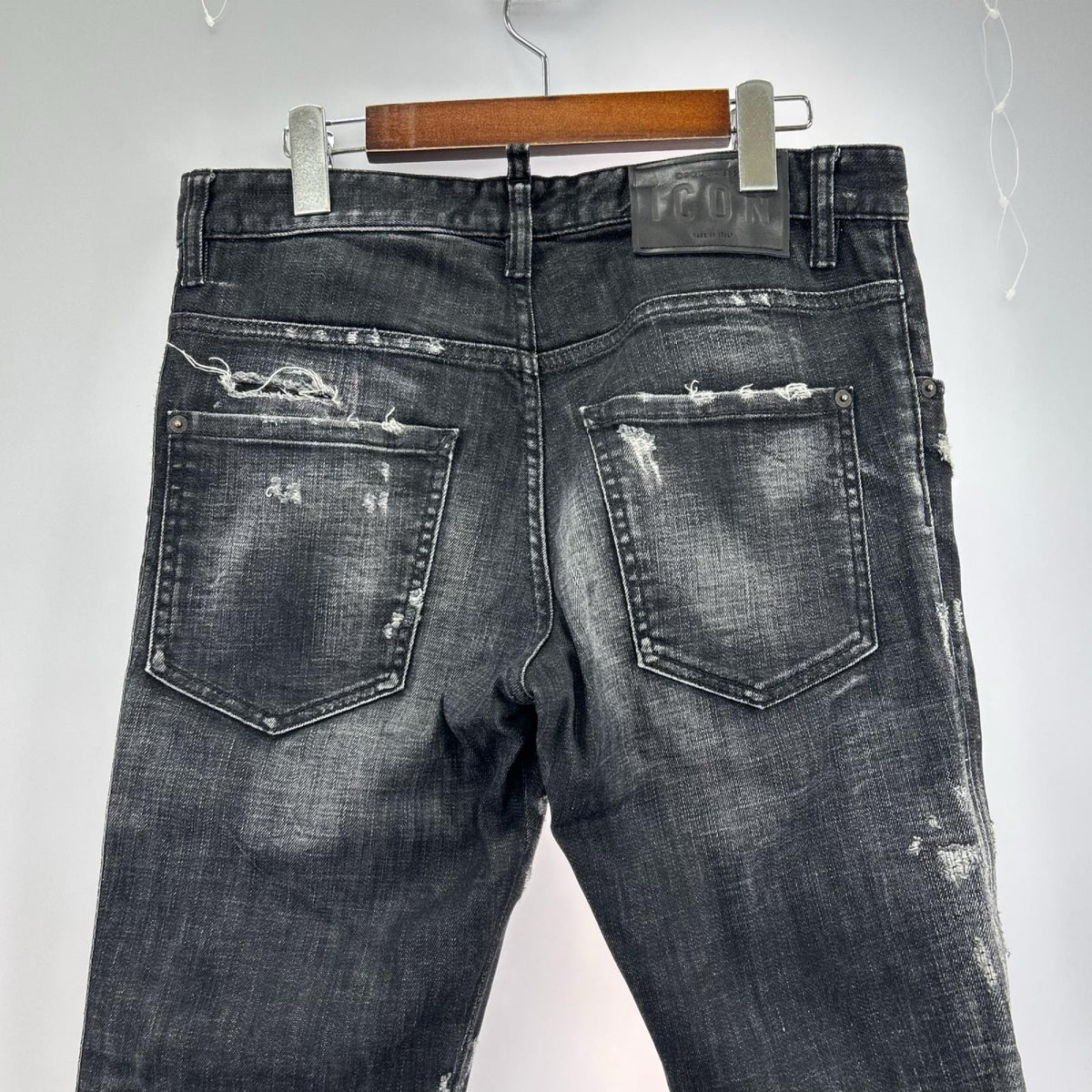 デニムパンツ SKATER JEAN スキニーデニム ダメージ加工 ロゴライン 46 ブラック