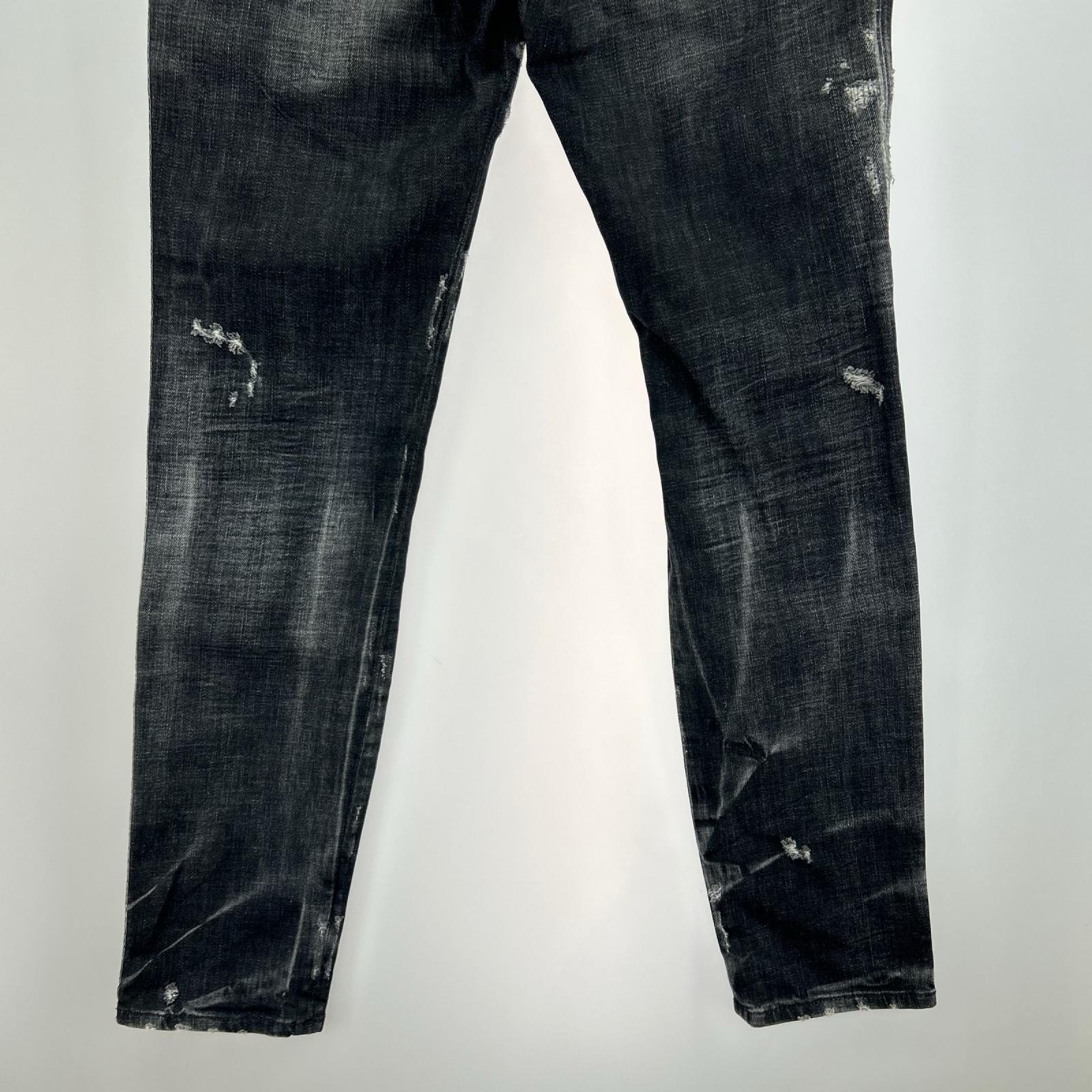 デニムパンツ SKATER JEAN スキニーデニム ダメージ加工 ロゴライン 46 ブラック