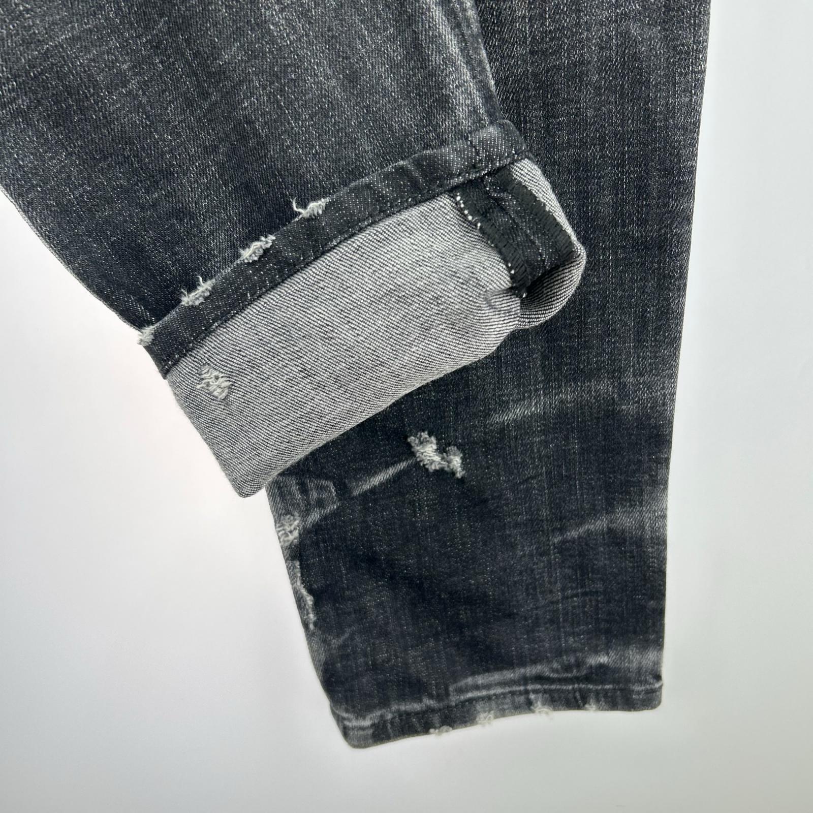 デニムパンツ SKATER JEAN スキニーデニム ダメージ加工 ロゴライン 46 ブラック