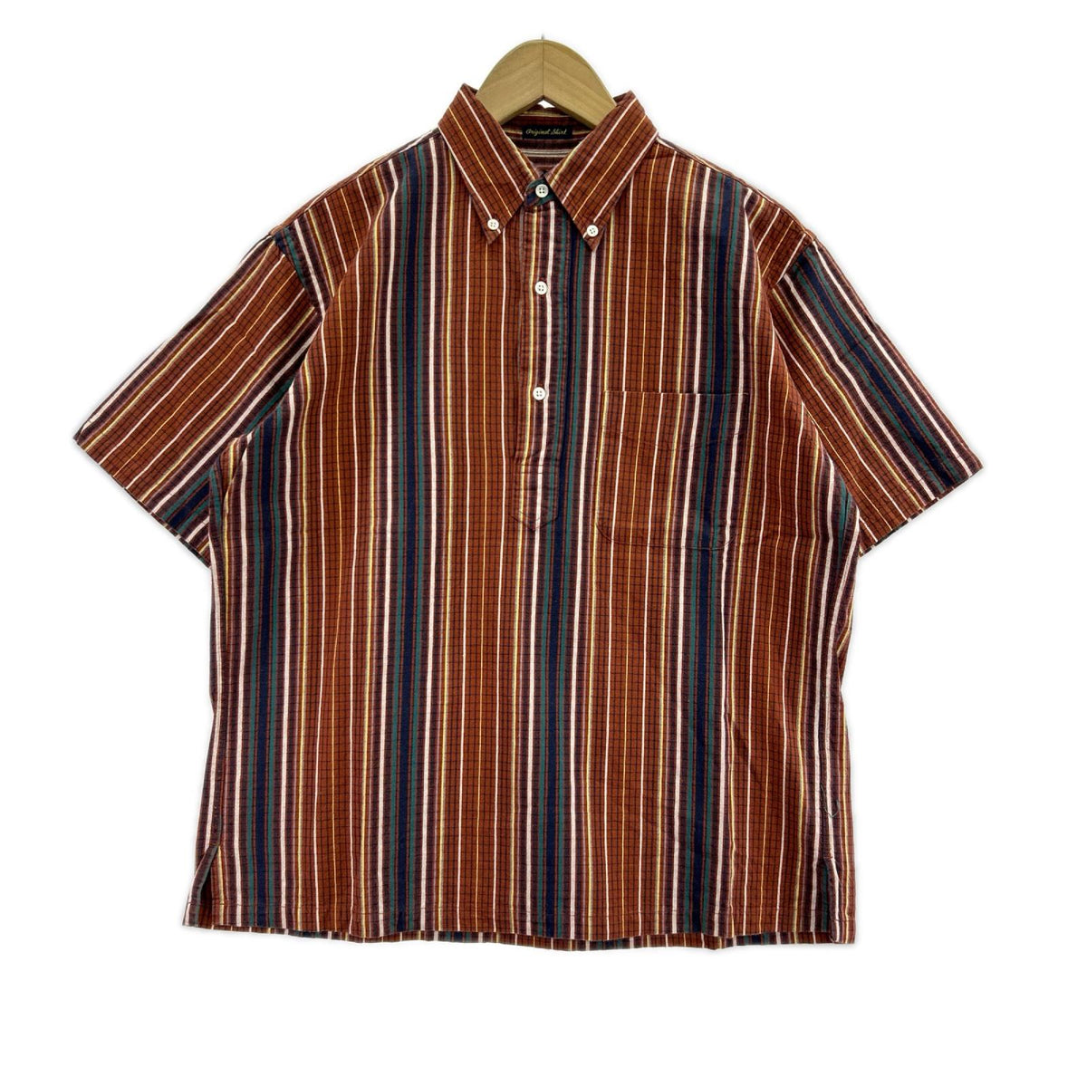 半袖シャツ 90s Flannel Shirt S Check 総柄 ORG M ブラウン