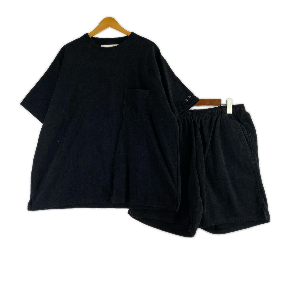 セットアップ THING FABRICS TOWEL CREW NECK TEE/SHORTS ブラック