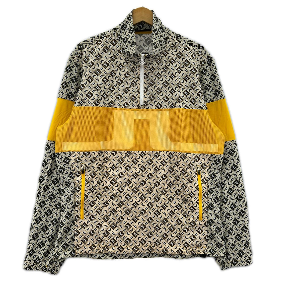 ジャージ J.LINDEBERG ハーフジップ 総柄 ラインメッシュ 黄色 L