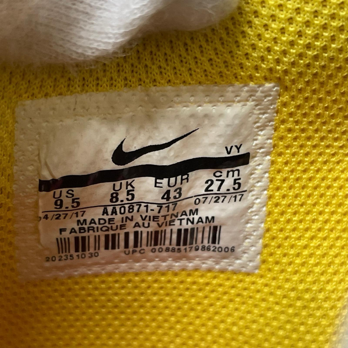 スニーカー SB ×SUPREME AIR FORCE 2 27.5cm (US9 1/2 UK9 EU45) イエロー