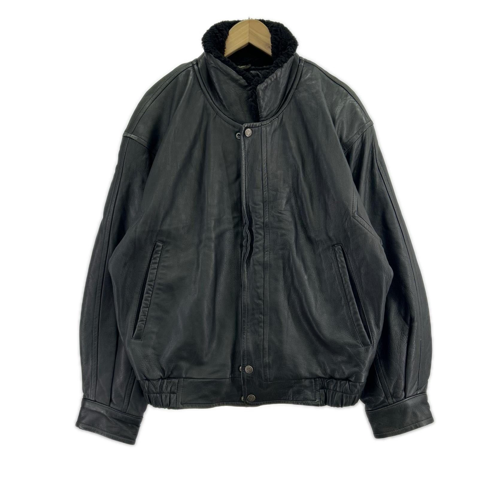 レザージャケット Robert Comstock Sherling Collar Leather Jacket L BLK L ブラック