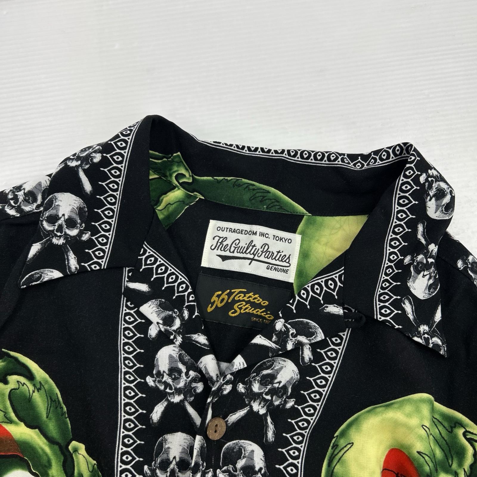 半袖シャツ 56 TATTOO STUDIO HAWAIIAN SHIRT L ブラック