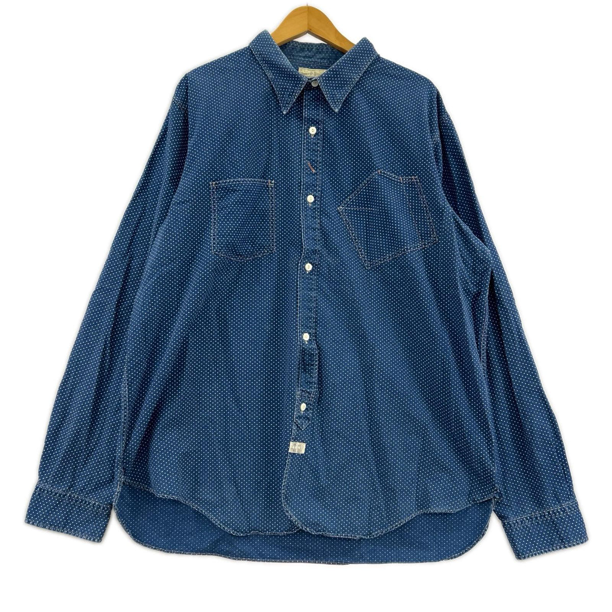 長袖シャツ ポルカドット インディゴ (XL) ブルー