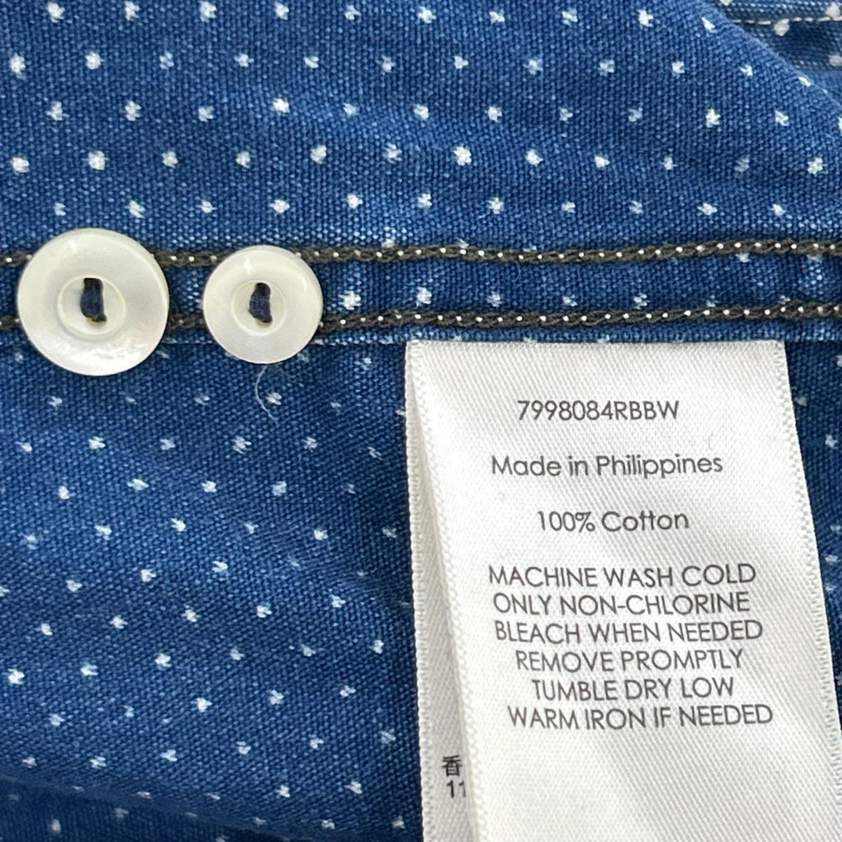 長袖シャツ ポルカドット インディゴ (XL) ブルー