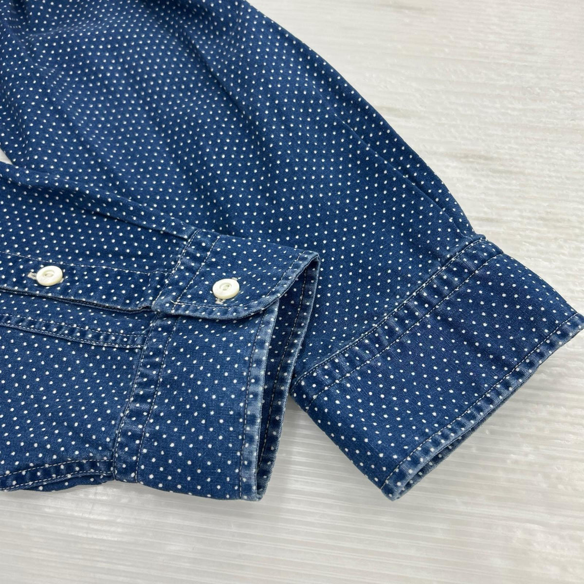 長袖シャツ ポルカドット インディゴ (XL) ブルー