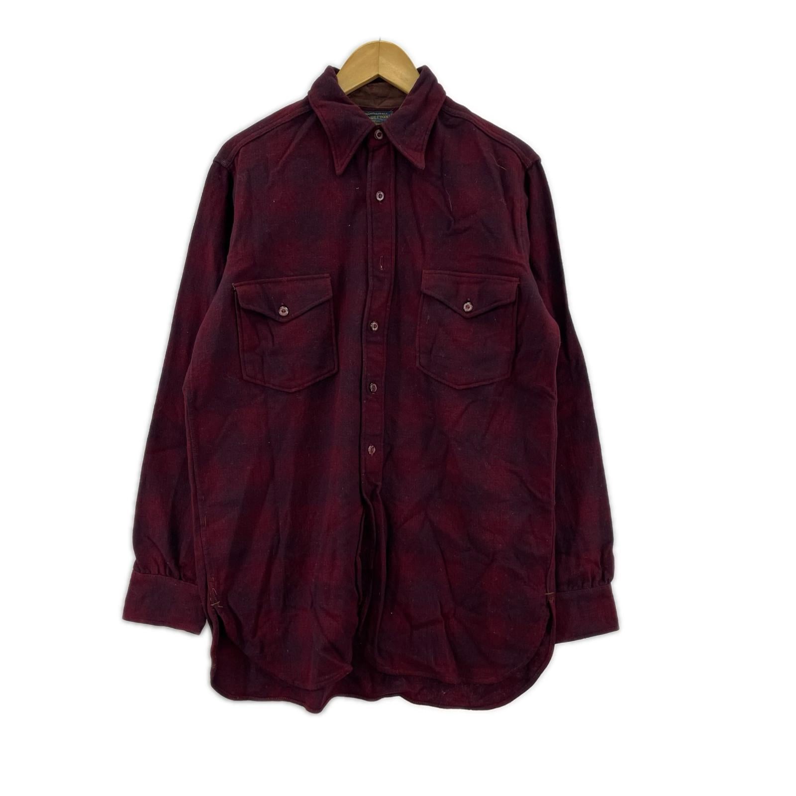長袖シャツ 40s 50s オンブレチェックウールシャツ(-) レッド