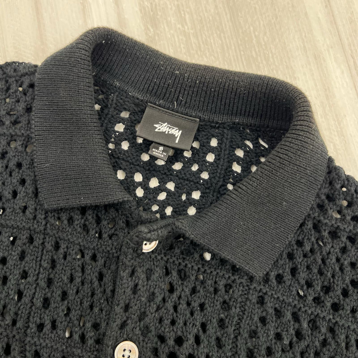半袖シャツ STUSSY 22SS Crochet Shirt クロシェシャツ S 黒 S ブラック