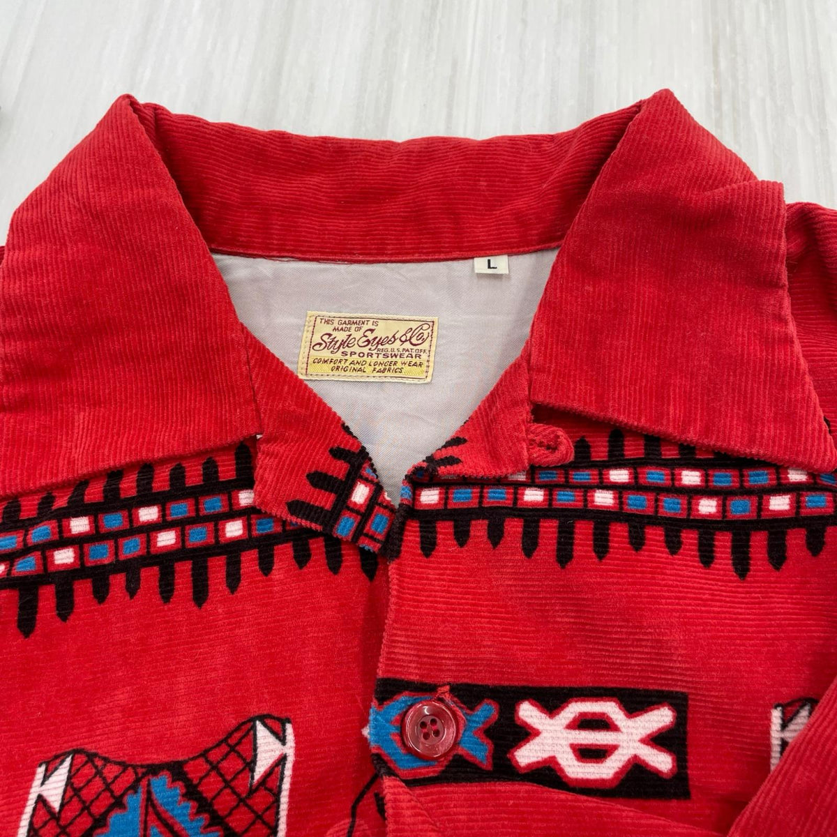 長袖シャツ Style Eyes 50s プリントコーデュロイ シャツ L レッド