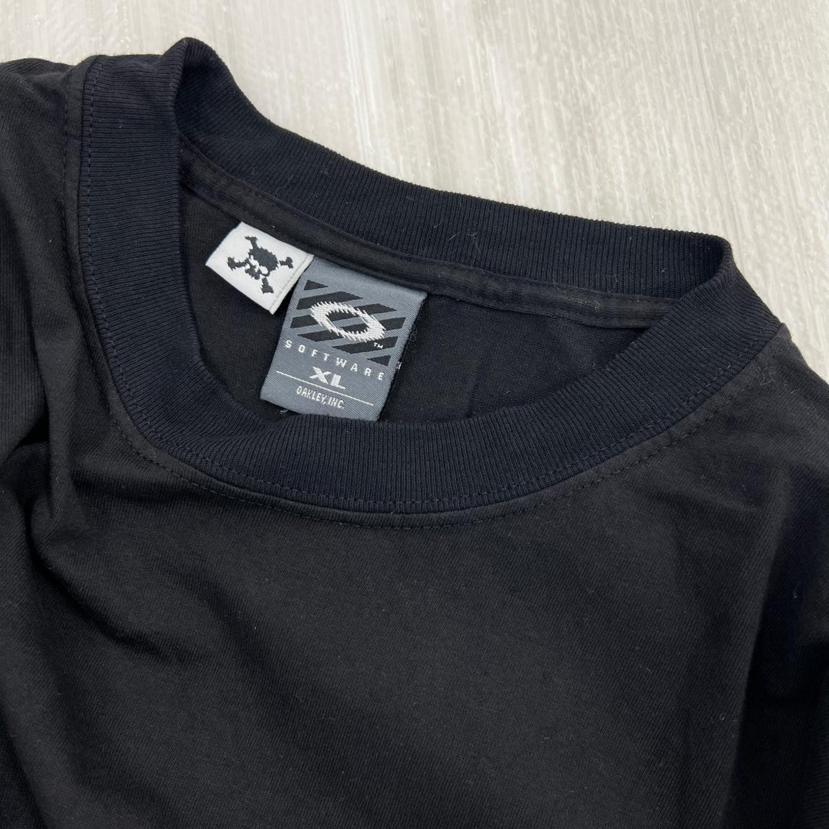半袖Tシャツ OAKLEY SOFTWARE 90s~ USA製 センターロゴ バックプリントTee XL 黒 ブラック