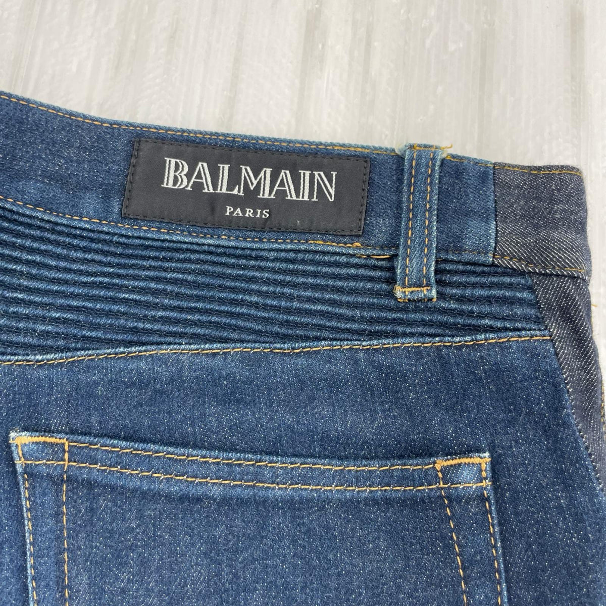 デニムパンツ BALMAIN バイカーデニムパンツ 青 32