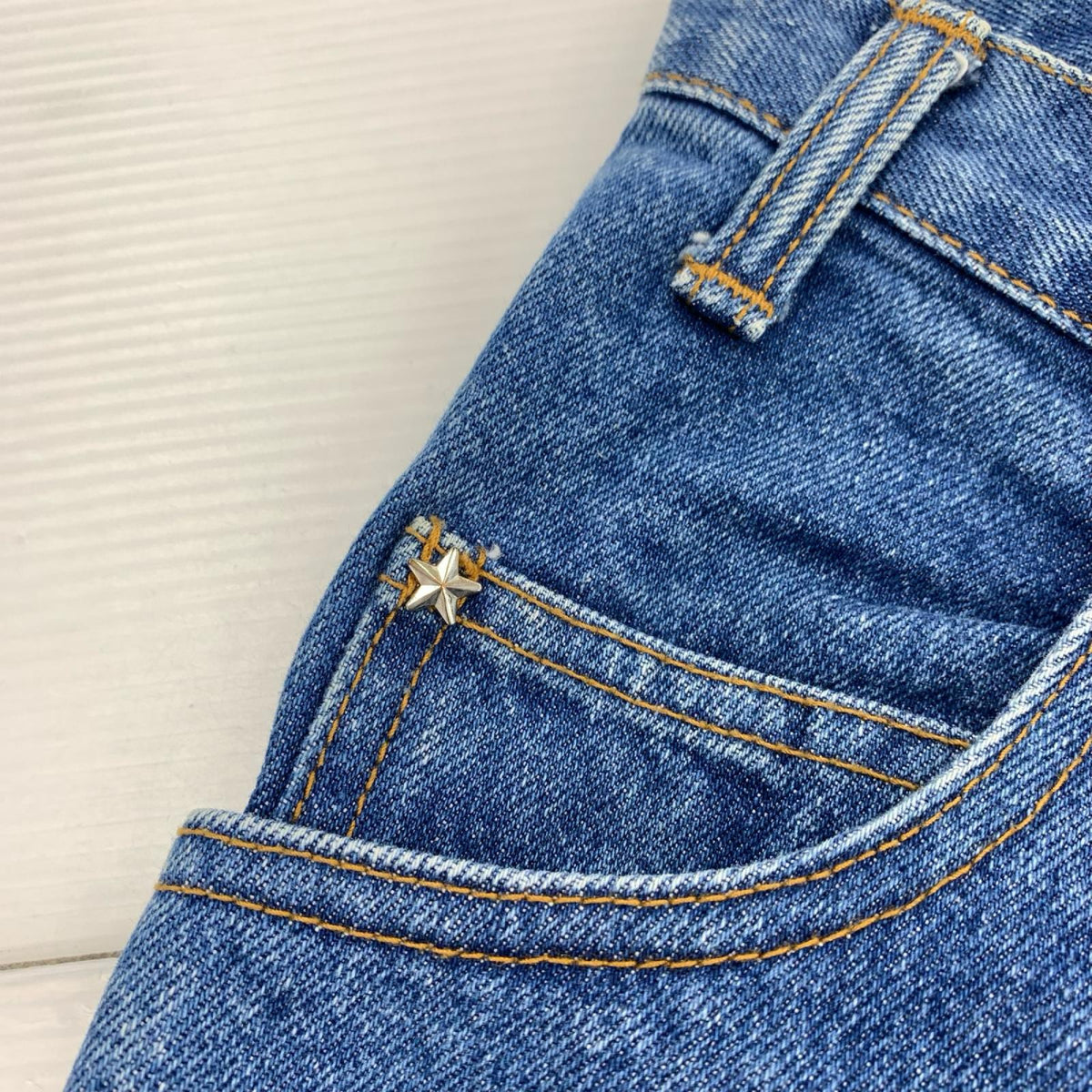 デニムパンツ ハイウエスト テーパードデニム 青 (26) 26 ブルー