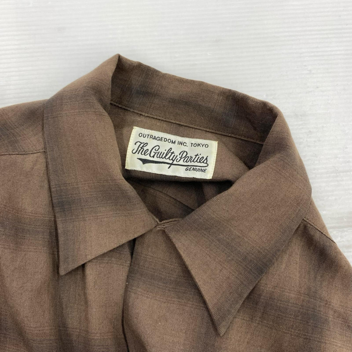 長袖シャツ WACKO MARIA OMBRE CHECK OPEN COLLAR レーヨンシャツ M ブラウン M ブラウン