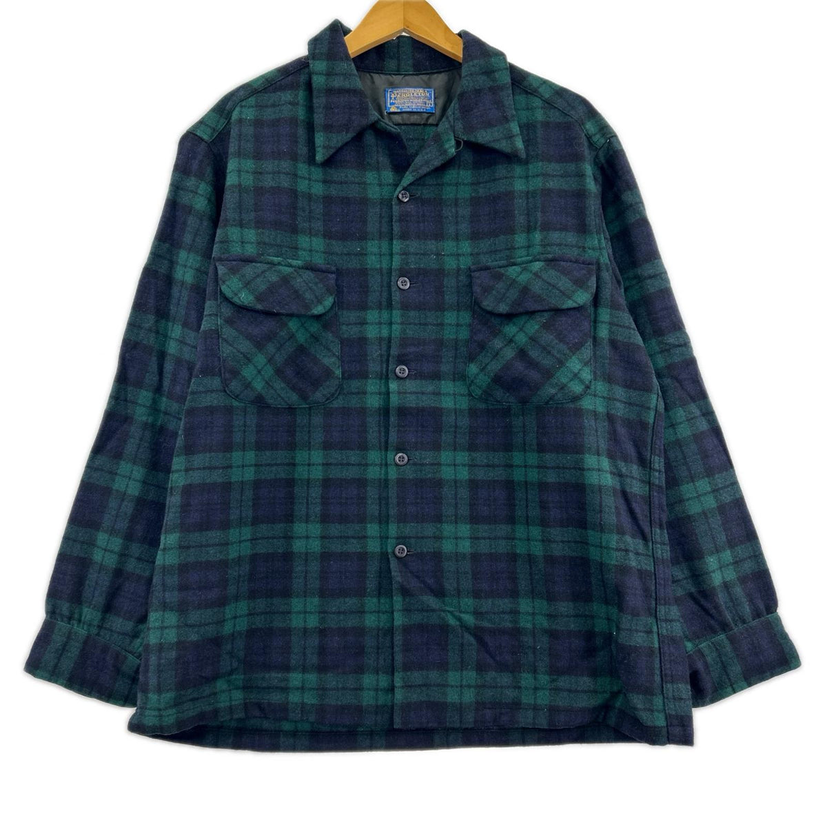 長袖シャツ 70s USA製 ブラックウォッチ ウール ボードシャツ (L) L