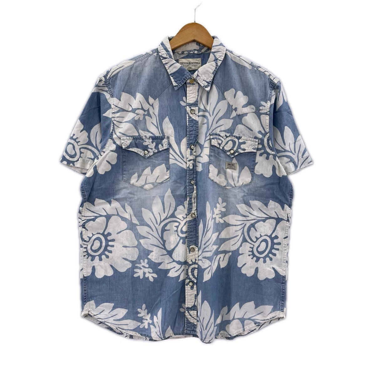 半袖シャツ ウエスタ 花柄 ライトブルー (XL)
