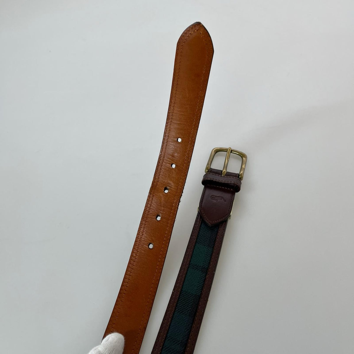 その他アクセサリー チェック柄 レザーベルト グリーン系 グリーン