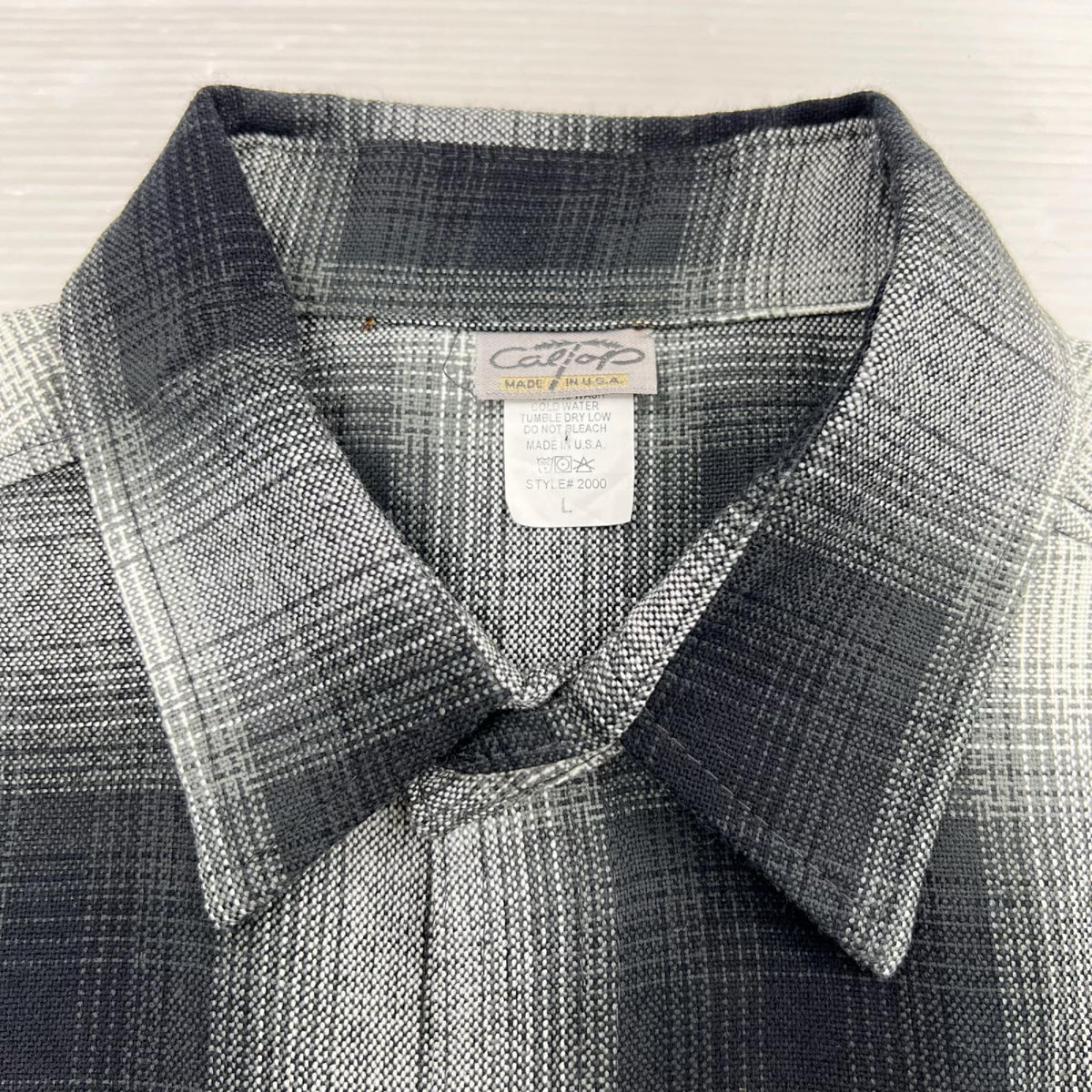 半袖シャツ CALTOP USAS製 オンブレチェック S/Sシャツ ブラック L